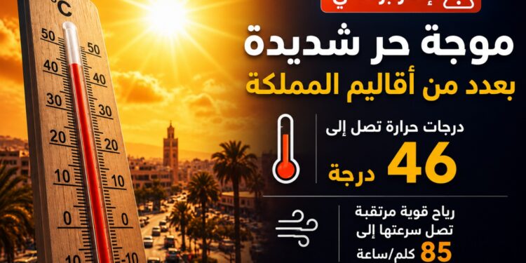 إنذار برتقالي.. حرارة تصل إلى 46 درجة ورياح قوية بعدد من أقاليم المملكة