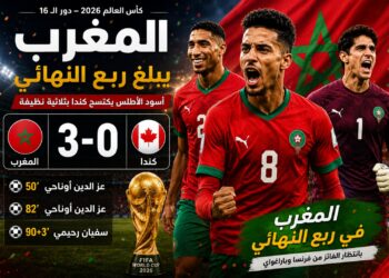 المغرب يكتسح كندا بثلاثية نظيفة ويبلغ ربع نهائي مونديال 2026