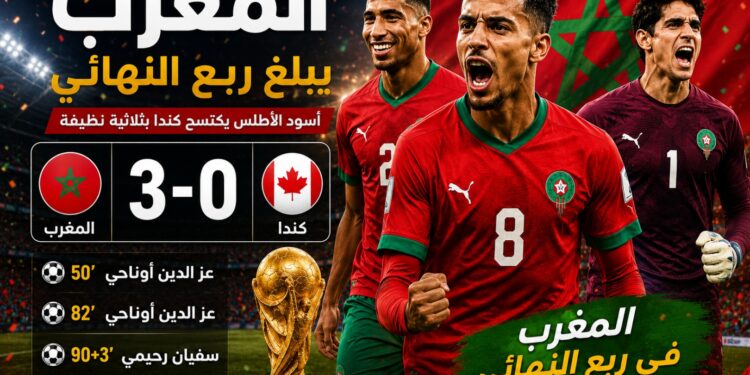 المغرب يكتسح كندا بثلاثية نظيفة ويبلغ ربع نهائي مونديال 2026